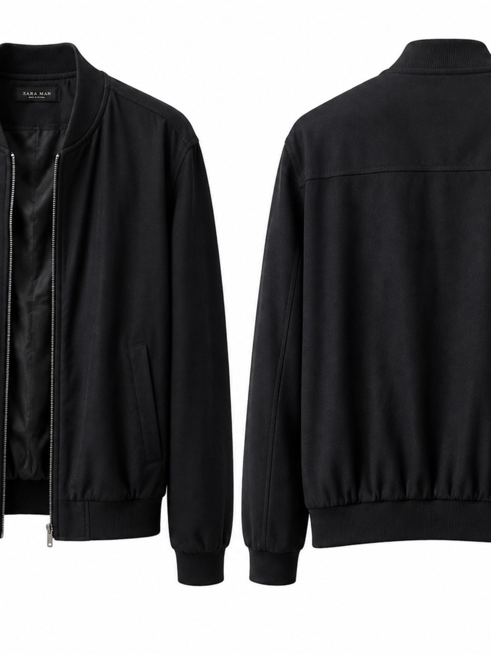 Zara Black Men's Bomber Jacket with Ribbed Cuffs
